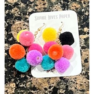 NWT Pom Pom earrings Colorful Festive Bright‎ *Free Shipping*